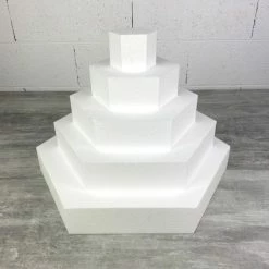 Bon marché 🔔 Lealoo® Disque Polystyrène Pièce Montée Hexagonale En Polystyrène, Base 50 Cm à 10 Cm, 5 Socles De 7 Cm De Haut, Total 35 Cm ⭐