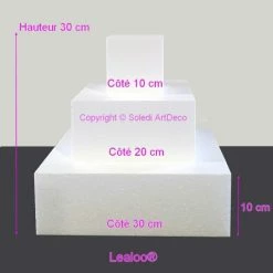 Le moins cher 🤩 Lealoo® Cone Polystyrène Petite Pièce Montée Carrée En Polystyrène Hauteur 30cm, Base Coté 30cm à 10cm, 3 Socles De 10cm De H 😍