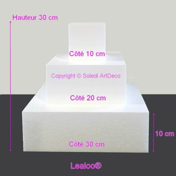 Le moins cher 🤩 Lealoo® Cone Polystyrène Petite Pièce Montée Carrée En Polystyrène Hauteur 30cm, Base Coté 30cm à 10cm, 3 Socles De 10cm De H 😍