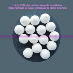 Nouveau 😍 Lealoo® Boules Polystyrène Lot De 15 Boules De 3 Cm En Ouate De Cellulose, Billes Blanches En Coton Compressé De 30mm Avec Trou ⌛