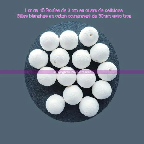 Nouveau 😍 Lealoo® Boules Polystyrène Lot De 15 Boules De 3 Cm En Ouate De Cellulose, Billes Blanches En Coton Compressé De 30mm Avec Trou ⌛