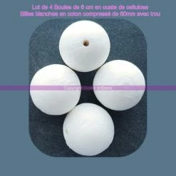 Tout neuf 👏 Lealoo® Boules Polystyrène Lot De 4 Boules De 6 Cm En Ouate De Cellulose, Billes Blanches En Coton Compressé De 60mm Avec Trou 🥰