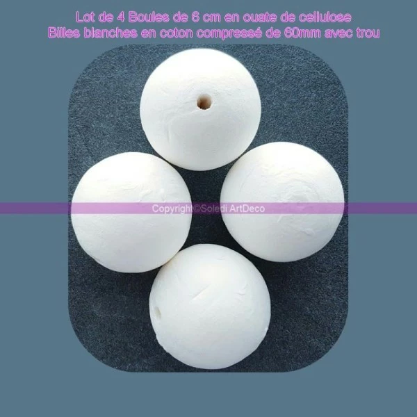 Tout neuf 👏 Lealoo® Boules Polystyrène Lot De 4 Boules De 6 Cm En Ouate De Cellulose, Billes Blanches En Coton Compressé De 60mm Avec Trou 🥰