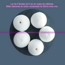 Le moins cher 🛒 Lealoo® Boules Polystyrène Lot De 5 Boules De 5 Cm En Ouate De Cellulose, Billes Blanches En Coton Compressé De 50mm Avec Trou ⭐