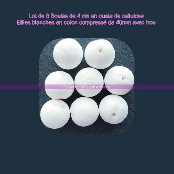 Meilleure vente 🛒 Lealoo® Boules Polystyrène Lot De 8 Boules De 4 Cm En Ouate De Cellulose, Billes Blanches En Coton Compressé De 40mm Avec Trou ✨