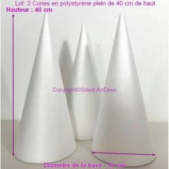 Vente flash ⌛ Lealoo® Cone Polystyrène Lot 3 Cones En Polystyrène Plein De 40 Cm De Haut, Présentoirs à Macarons, Diamètre De Base 18 Cm, 🔥