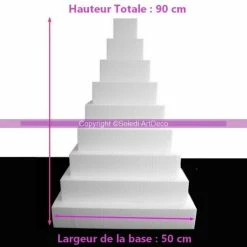 Sortie 🌟 Lealoo® Cone Polystyrène Grande Pièce Montée Carrée Polystyrène Pro, 9 Etages, Haut 90 Cm, Base 5 😉