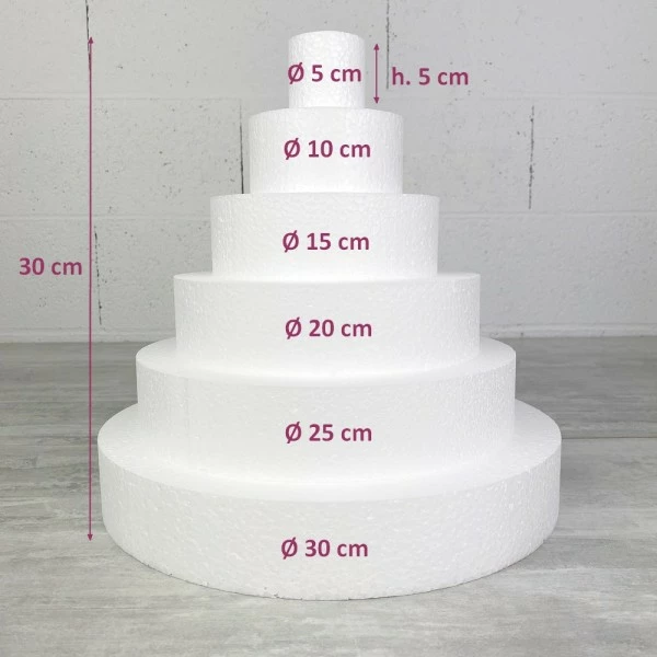 Budget ⭐ Lealoo® Disque Polystyrène Pièce Montée Haut. 30 Cm En Polystyrène, Base Ø 30cm à 5cm, 6 Disques De 5cm De Haut, Pour Gâteau St 🎁 – Image 2