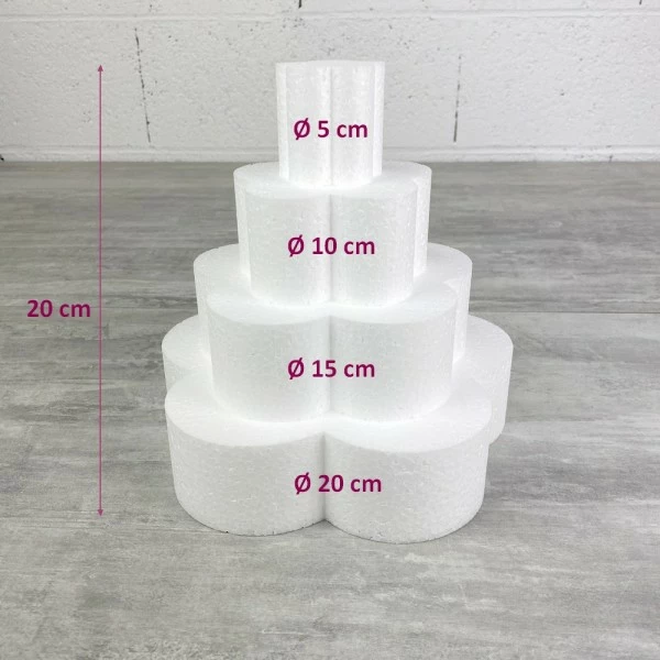 Promo 🎉 Lealoo® Disque Polystyrène Petite Pièce Montée Fleur, Haut. 20 Cm En Polystyrène, Base Ø 20cm à 5cm, 4 Disques De 5cm De Haut, 😍 – Image 2