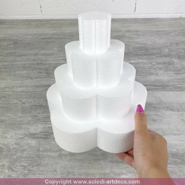 Promo 🎉 Lealoo® Disque Polystyrène Petite Pièce Montée Fleur, Haut. 20 Cm En Polystyrène, Base Ø 20cm à 5cm, 4 Disques De 5cm De Haut, 😍 – Image 3