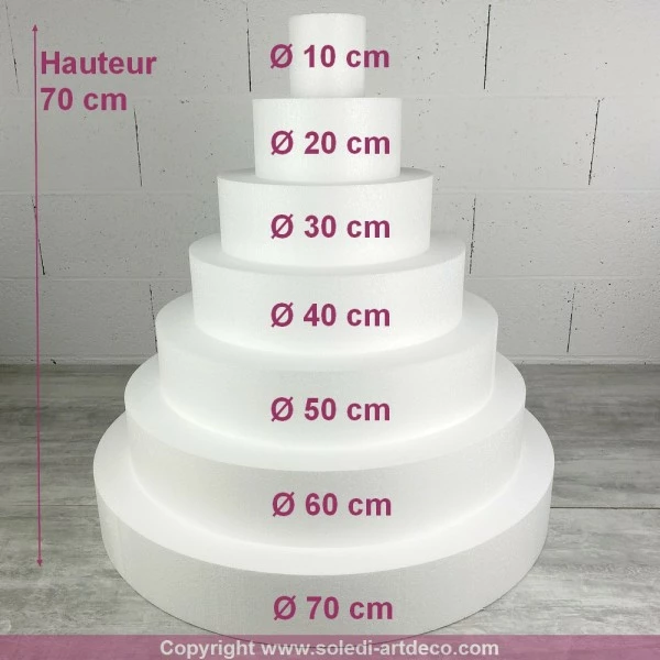Coupon 🔥 Lealoo® Disque Polystyrène Grande Pièce Montée En Polystyrène, Base Diam. 70 Cm, 7 étages, Haut. Totale 70 Cm, Wedding Cake Hau 😍 – Image 2