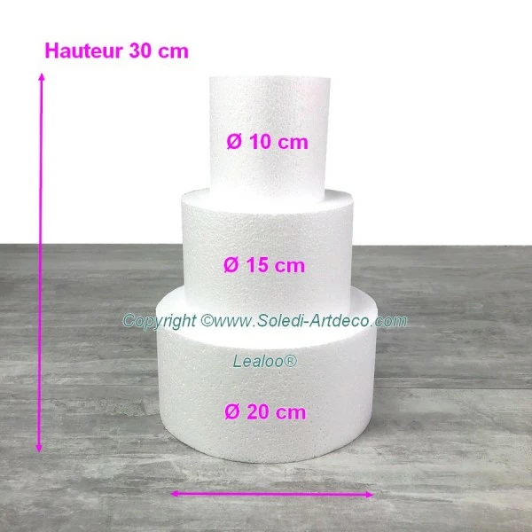 Top 10 👏 Lealoo® Disque Polystyrène Petite Pièce Montée Haut. 30 Cm En Polystyrène, Base Ø 20cm à 10cm, 3 Disques De 10cm De Haut, Pour 🔔 – Image 2