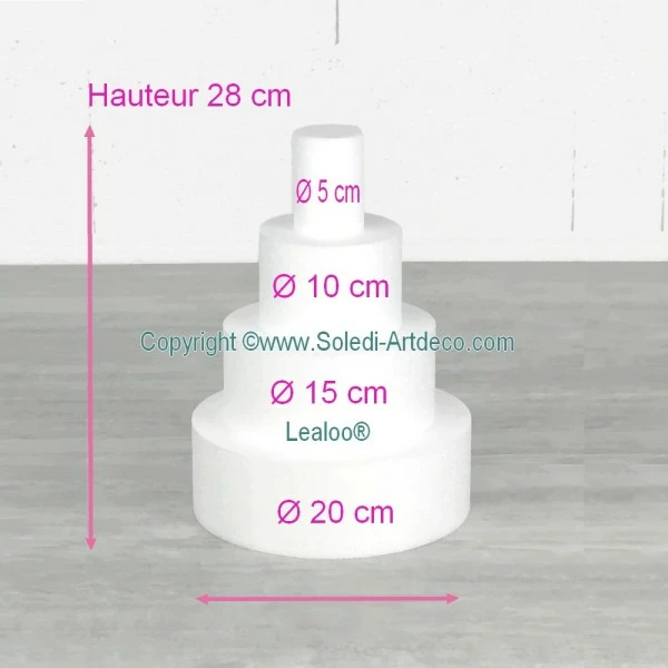 Coupon 💯 Lealoo® Disque Polystyrène Petite Pièce Montée Haut. 28 Cm En Polystyrène, Base Ø 20cm à 5cm, 4 Disques De 7cm De Haut, Pour Gâ 👏 – Image 2