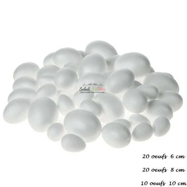Sortie 💯 Lealoo® Oeuf Polystyrène Lot De 50 Oeufs En Polystyrène, 3 Tailles 6, 8 Et 10 Cm, Oeufs De Pâques à Décorer 😉 – Image 2